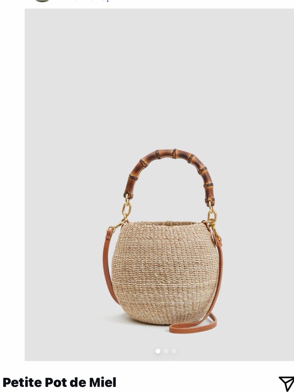 Clare V Natural Straw Crossbody with Bamboo Handle and Tan Strap